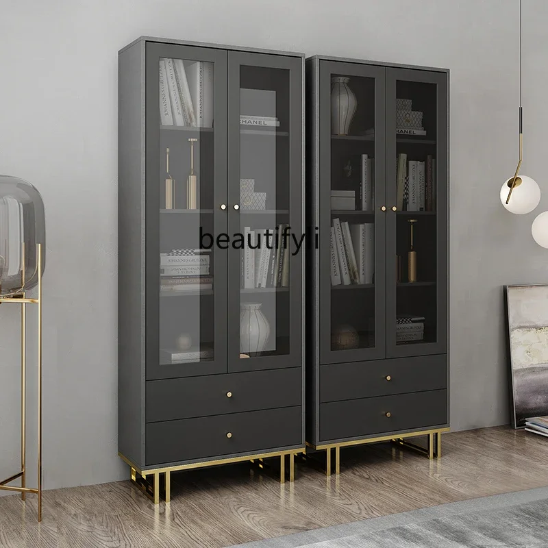 Bookcase Shelf Nordic Modern Student Household Bookcase with Glass Door
