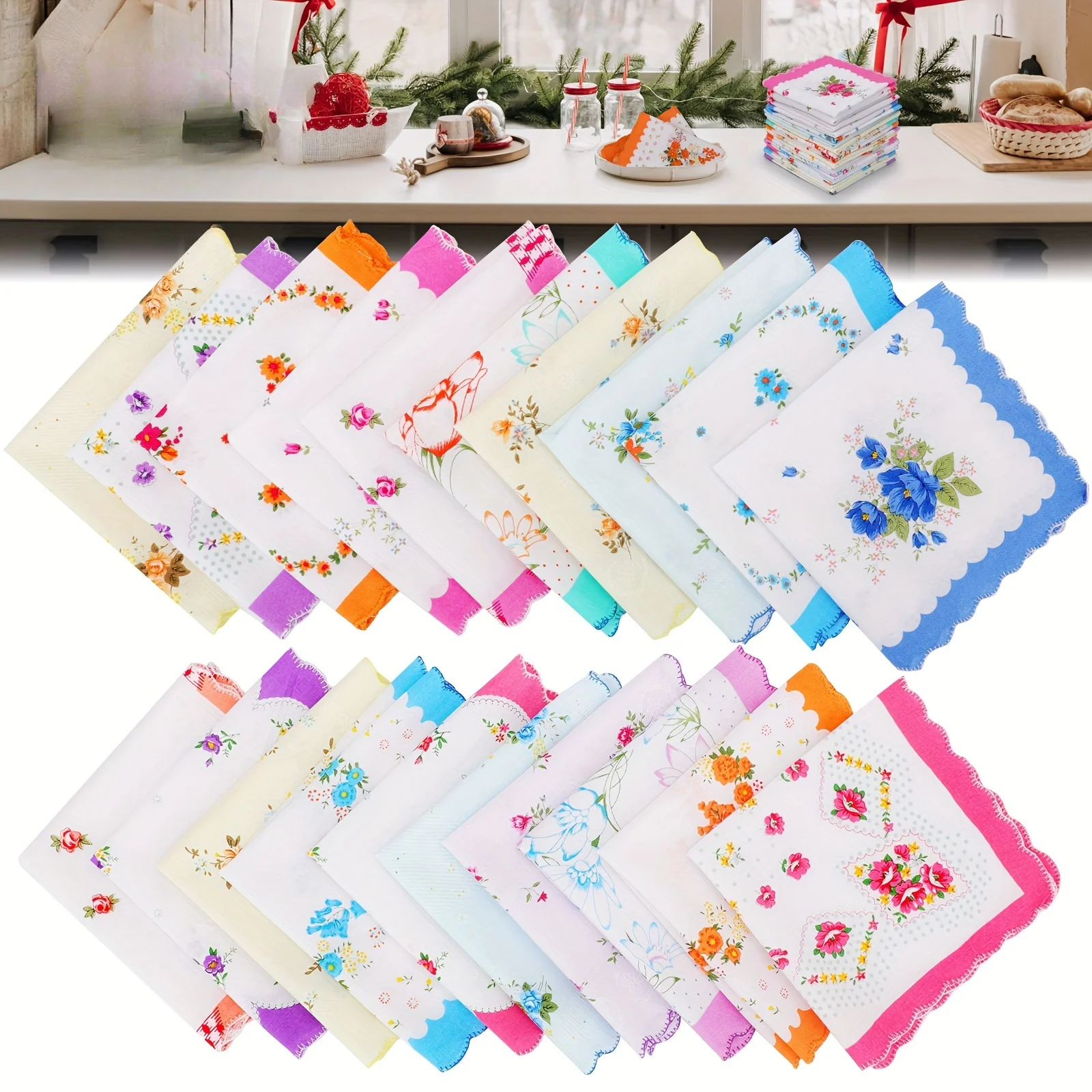 

4/6 шт. винтажный носовой платок с цветочным принтом, свадебный аксессуар, пастельный случайный принт и зубчатый край, для невесты, подружки невесты