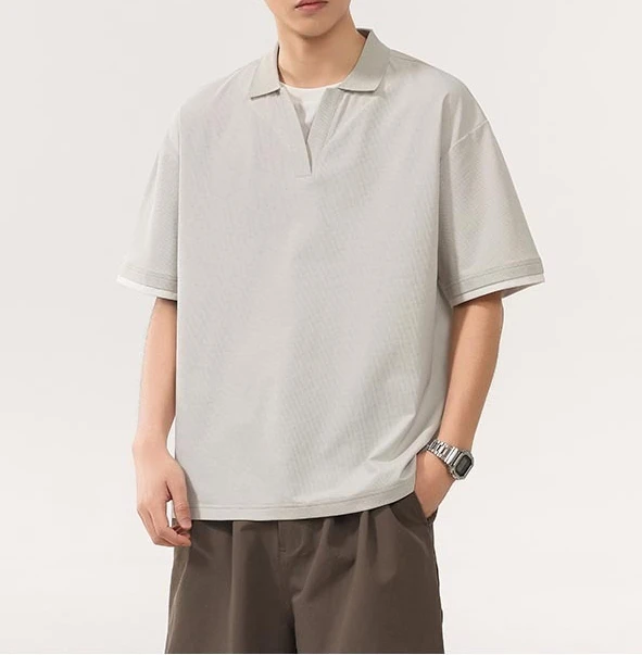 Men's Polo Shirt Fake Two Loose Lapel T-Shirt Summer Casual Cool Short Sleeve