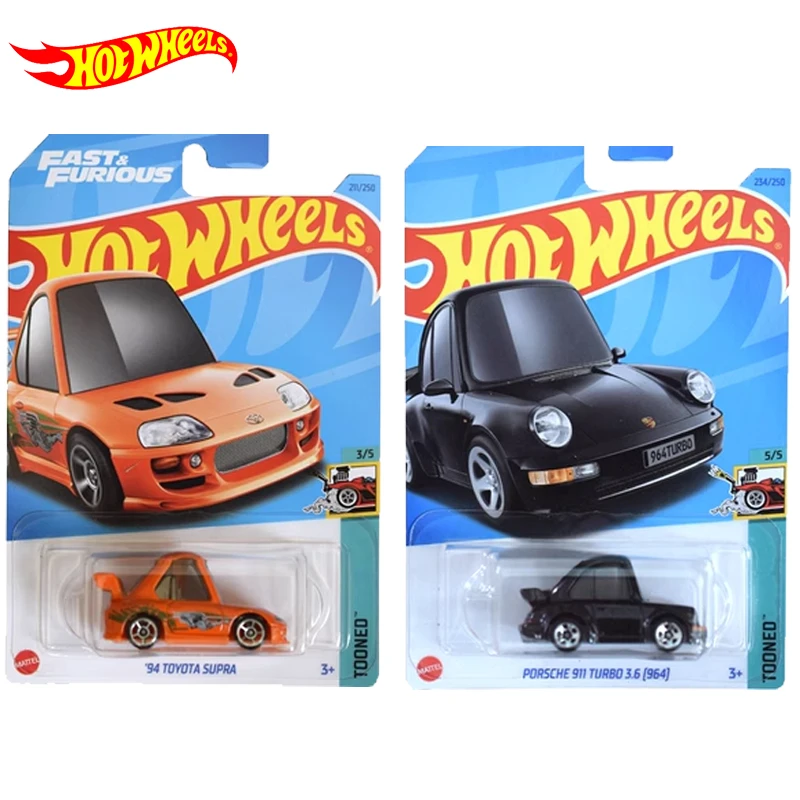 Hot Wheels-Fast and Furious Car Toy para crianças, 1:64, Diecast, Porsche 911, Turbo 3.6, 964, Toyota Supra, presente para crianças, genuíno