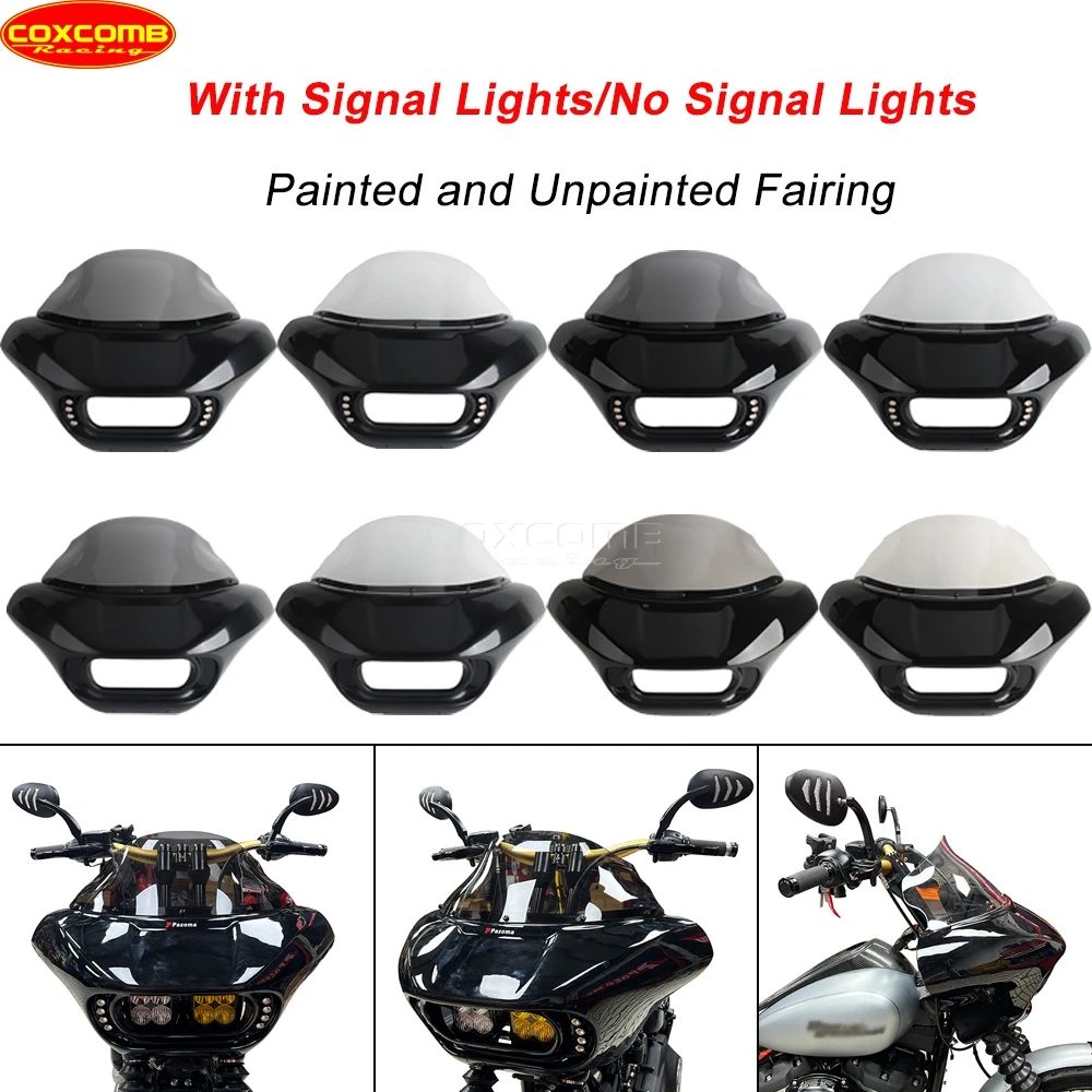For Baja LP4 Headlight Fairing For Harley Street Bob FXBB FXBBS Standard FXST Motorcycle Headlamp Cowl Cover w/ LED Turn Signals