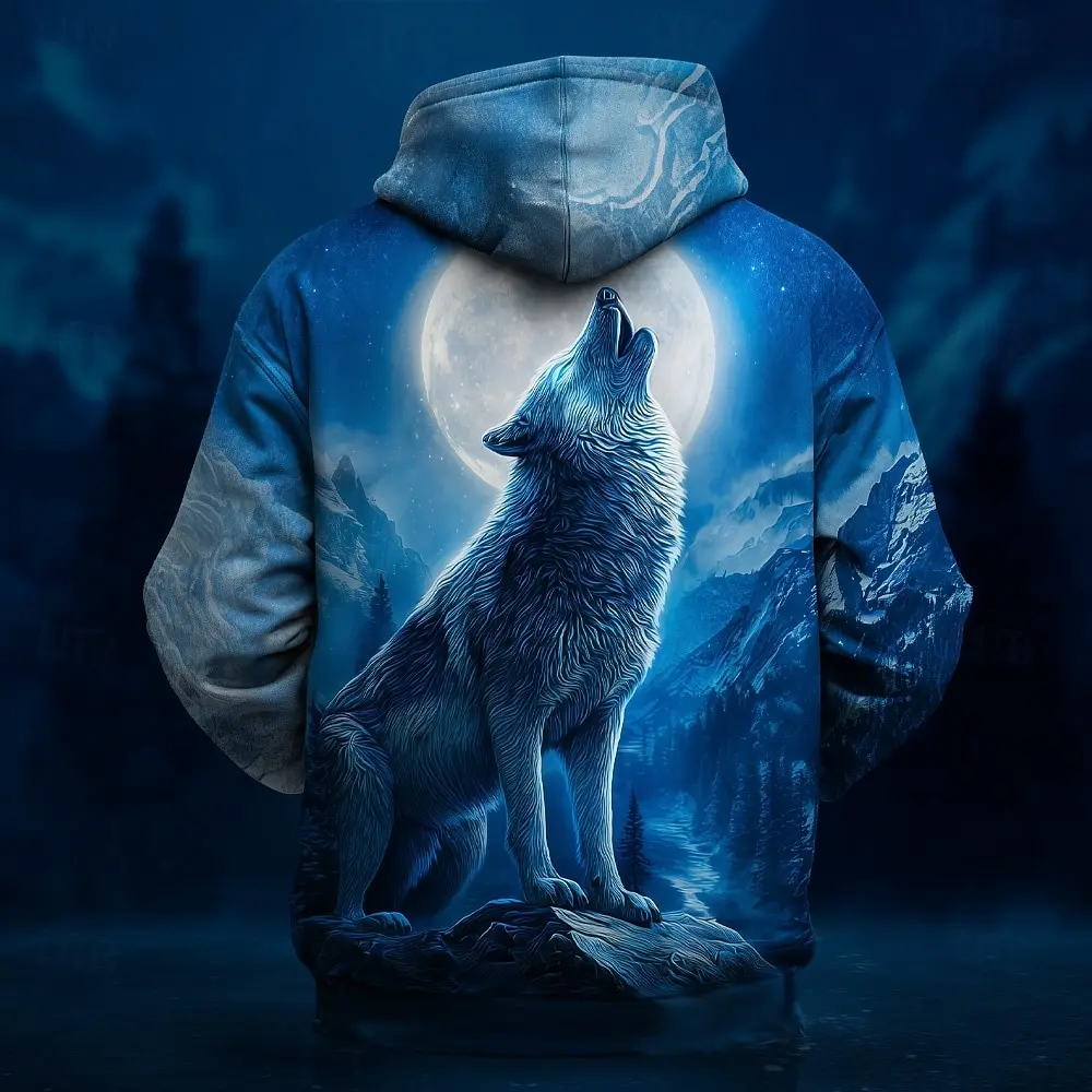 Men's Wolf Hoodie Sweatshirt 3D Fantasy Crew Neck Top Party Gift Club Drawstring Hooded hoodies Fall Winter Designer