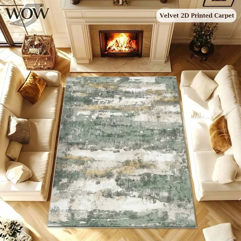 Newest Modern Abstract Gradient Area Rug, Green Grey Distressed Texture Large Floor Carpet for Living Room Sofa