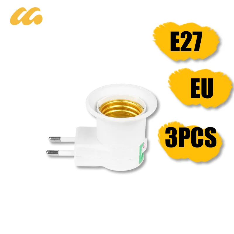 1/3PCS Practical White E27 LED Light Socket To EU Plug Holder Adapter Converter /OFF For Bulb Lamp Energy Saving Lamp Base