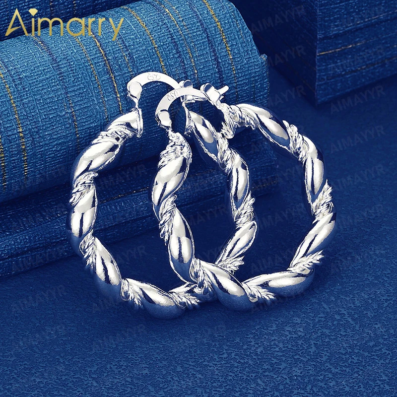 925 Sterling Silver 30mm Braided Twisted Fried Dough Twists Earrings Women's Party Banquet Wedding High-quality Fashion Jewelry