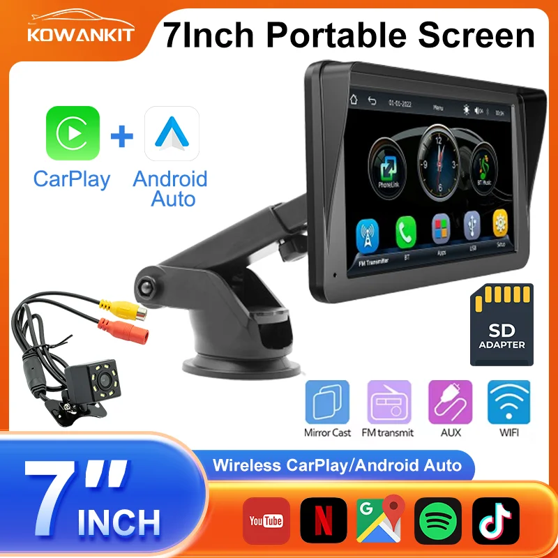 

Universal 7 Inch Multimedia Car Screen Wireless CarPlay Android Auto Car Navigation WIFI BT Portable Digital FM Radio KowanKit