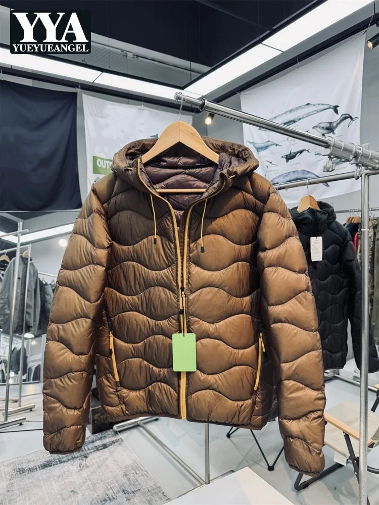 

Winter Mens Down Coat Hooded Warm Casual Outerwear Long Sleeve Solid Color Unisex Outside Waterproof High Street Mens Jacket