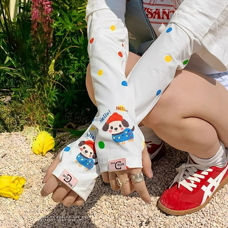 Cute Ice Silk Sun-protective Sleeves for Girls in Summer Cartoon UV Protection and Sun Protection Loose Ice Sleeves for Cycling