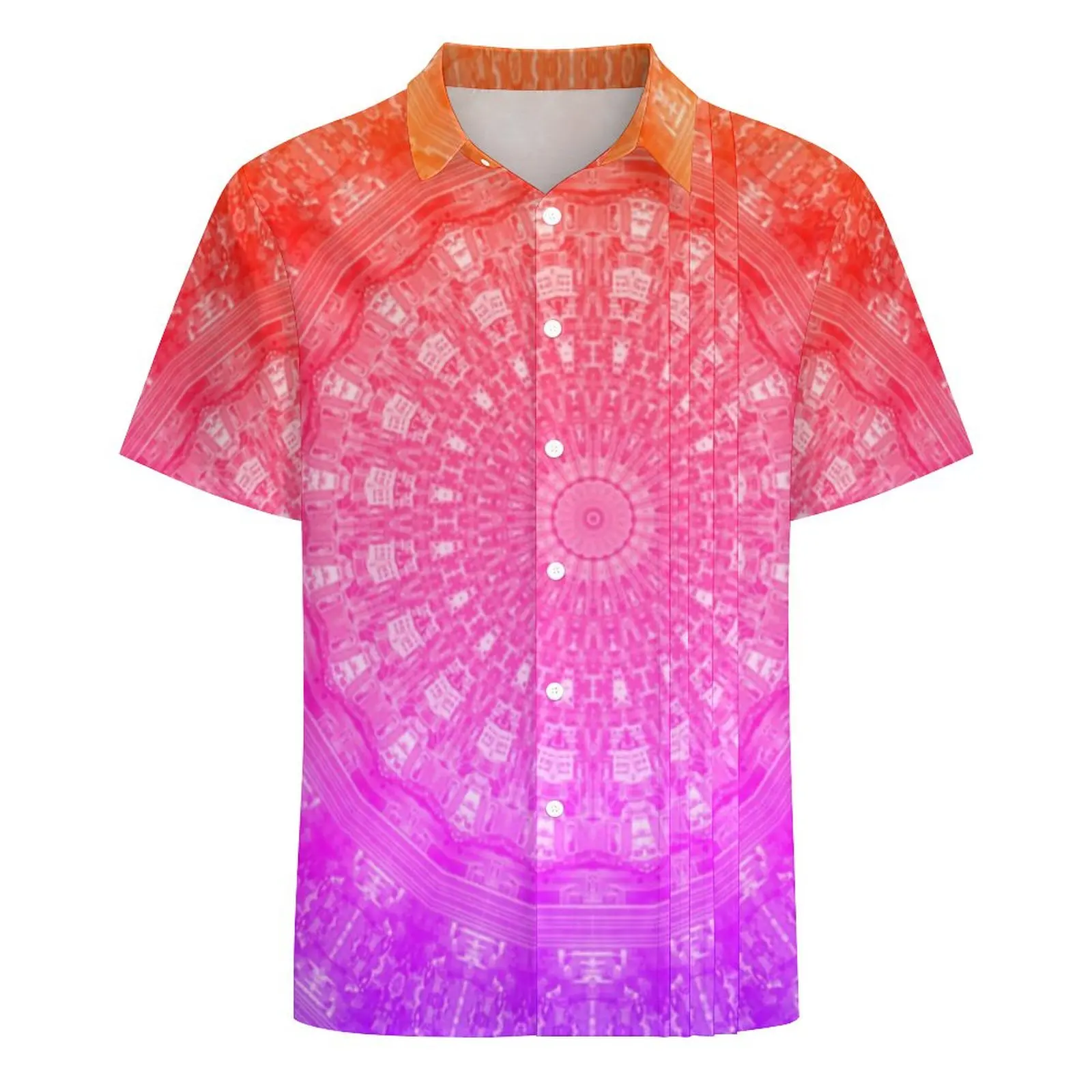 Camisa do Havaí Mandala arco-íris masculina, estampa flores ombre, camisas casuais, manga curta, design elegante, blusas grandes e legais, férias