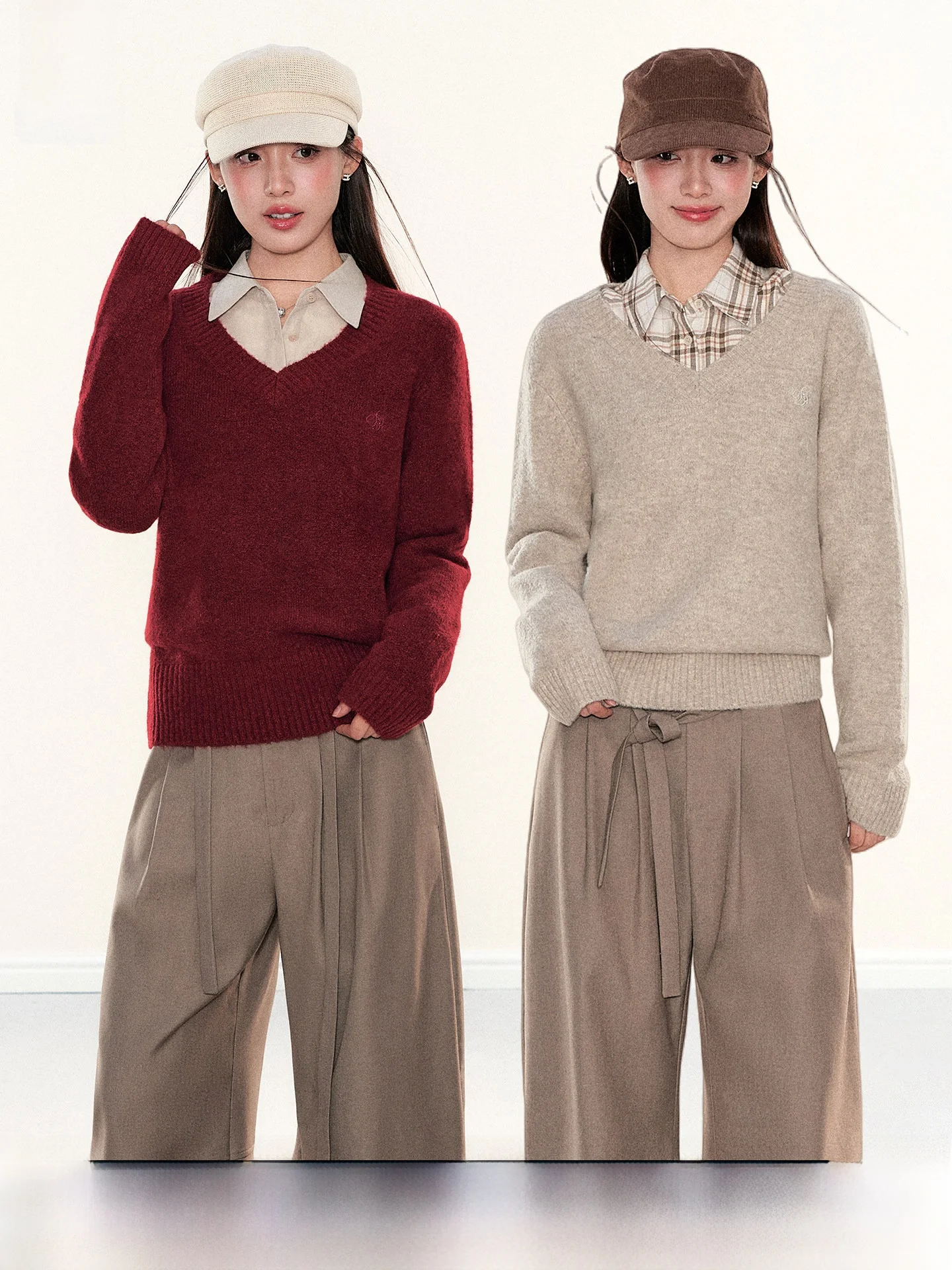 

Soft Cozy V-Ne Knitted Base irt Loose Casual Sle Women's Long Sve Sweater Comfortable Loose Fit Autumn Faion Top