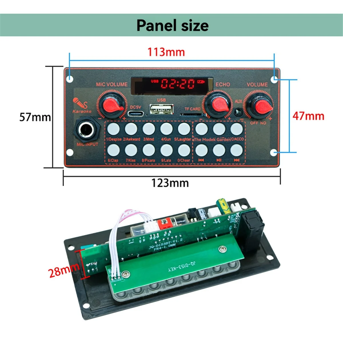 AB01 MP3 декодерBoard 2x10 Вт 20 Вт Усилитель Аудиоплеер 5 В DIY MP3-плеер Автомобильный FM-радио Модуль TF USB Микрофон Запись Bluetooth5.3 B