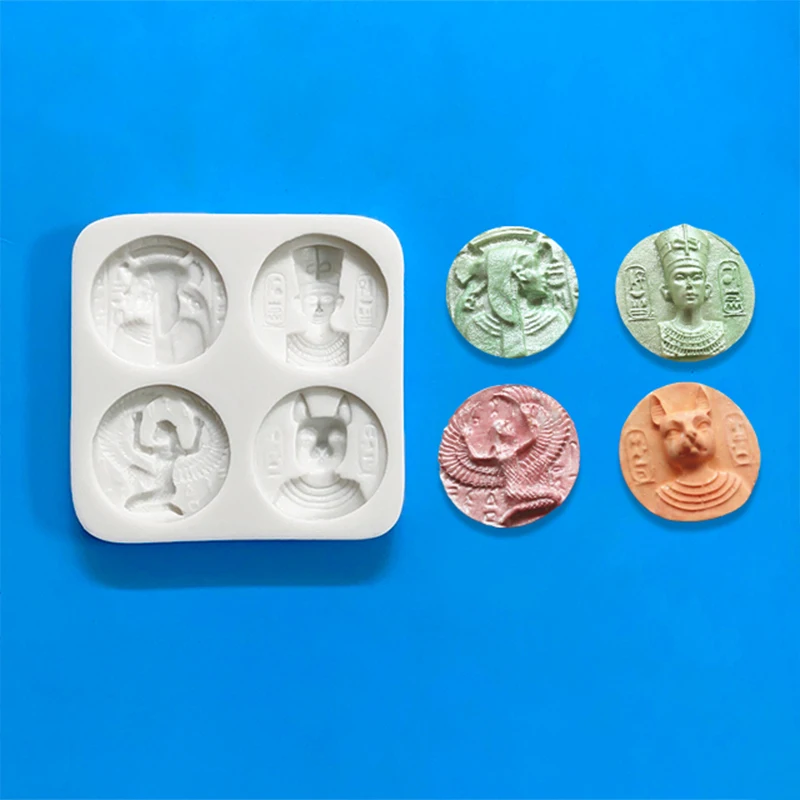 DIY mold 4 hole Egyptian Pharaoh seal coin fondant cake mold cake decorative chocolate silicone mold