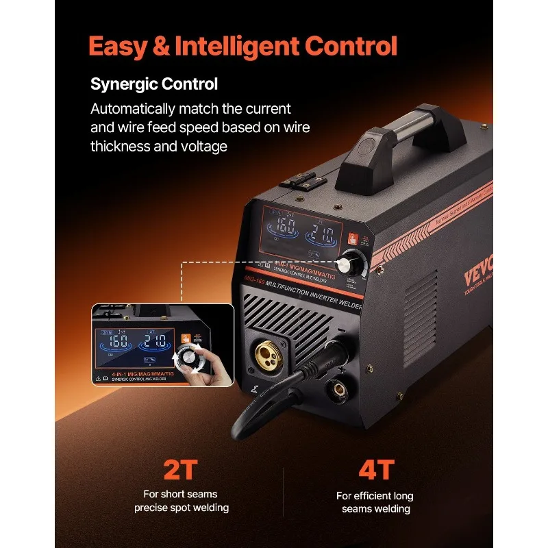 Soldador MIG 160Amp Máquina de soldadura 4 en 1 Gas MIG/Flux Core MIG/Stick/Lift TIG
