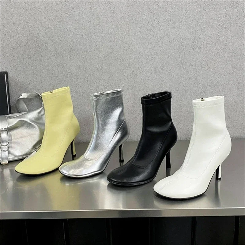 Fashion Women Short Boots  Round Toe Thin High Heels Women Boots 2025 Spring Autumn Zipper SEXY Designer  Ankle Boots Women