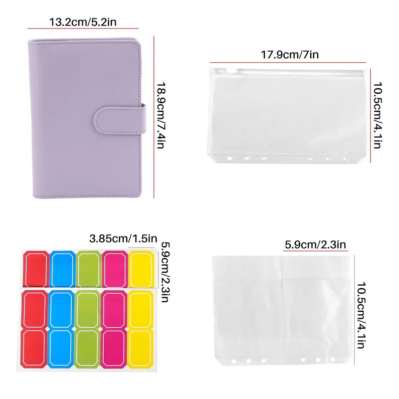 Tas Binder ABDE-14 A6 dengan Penutup Binder Kulit, Binder Anggaran 6 Cincin dengan Amplop Uang Tunai, Binder Hemat Uang