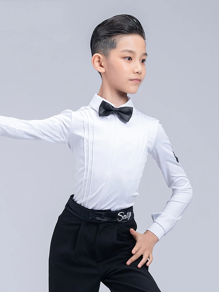 الأولاد اللاتينية الرقص المنافسة الملابس قميص أبيض السراويل السوداء تشا تشا ملابس رقص طفل قاعة الرقص أداء ارتداء DNV17957