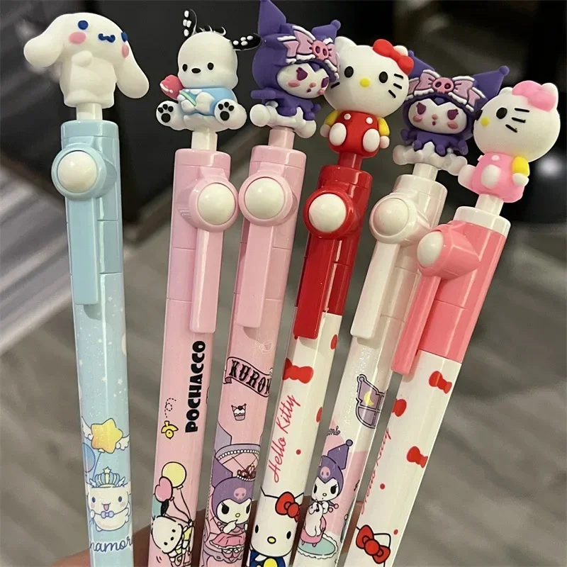 New Sanrio Rotate Gel Pen 12/24pcs Kawaii Student Stationery Funny Multi Functional 0.5 Black Signature Pen School Writing Tool