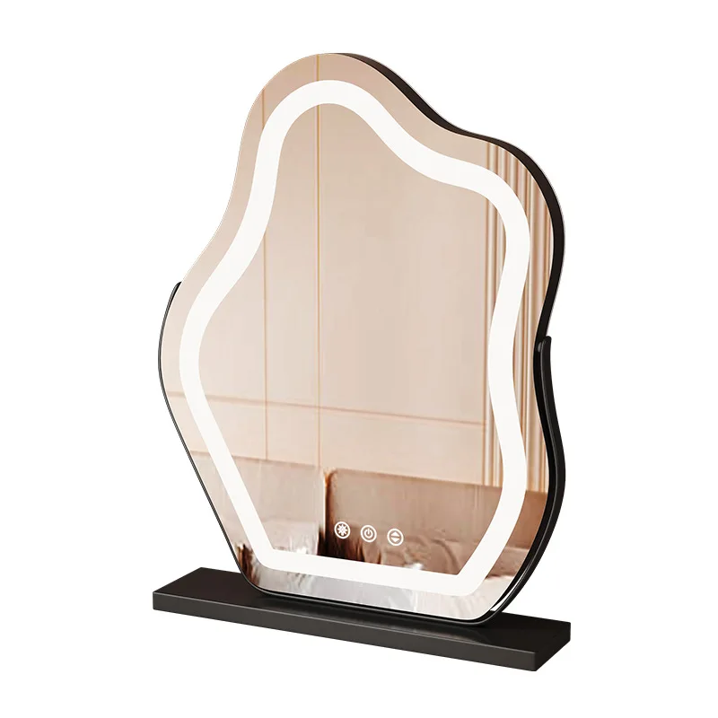 真のHD LEDクラウド化粧鏡、ライト付き卓上バニティミラー、スマート寝室用、ミニマリストで不規則な形