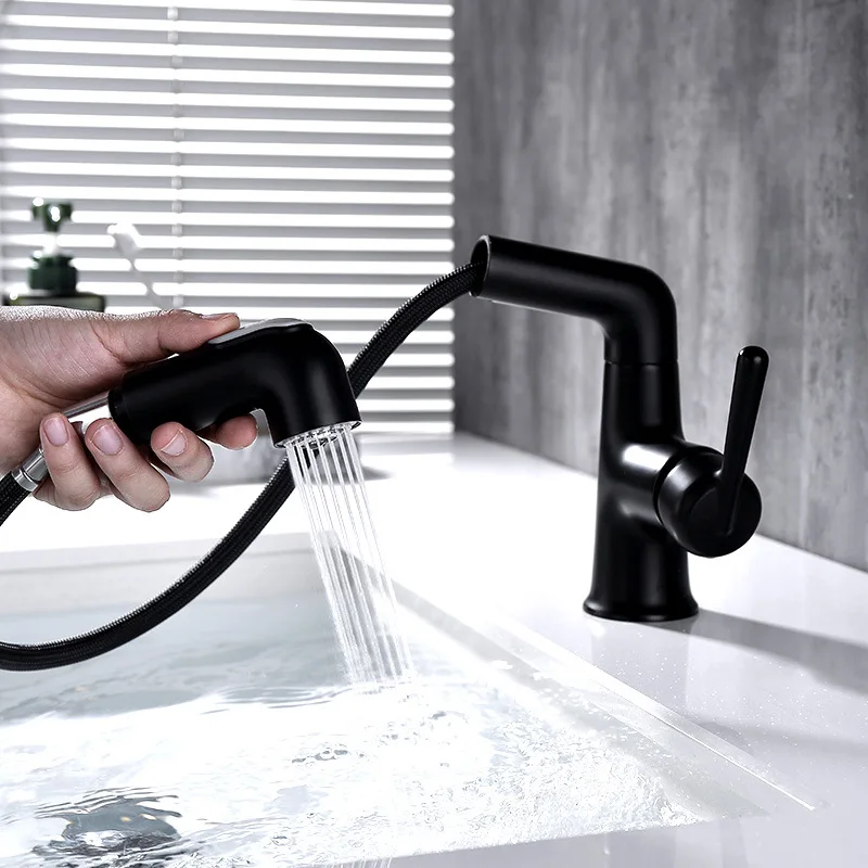 

European Style Black Single Hole Basin Faucet Pull-out Retractable Countertop Basin Hand Wash Basin Faucet MT2066