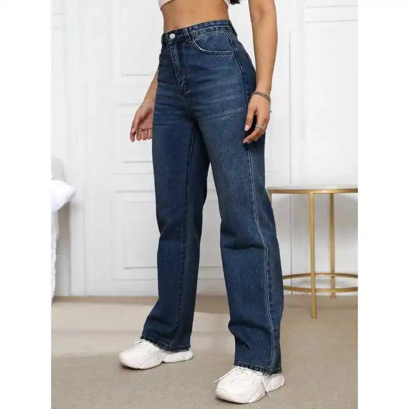 

Широкие джинсы больших размеров с высокой талией для женщин, эластичная свободная посадка, чистая посадка, эластичная искусственная ткань с высокой талией