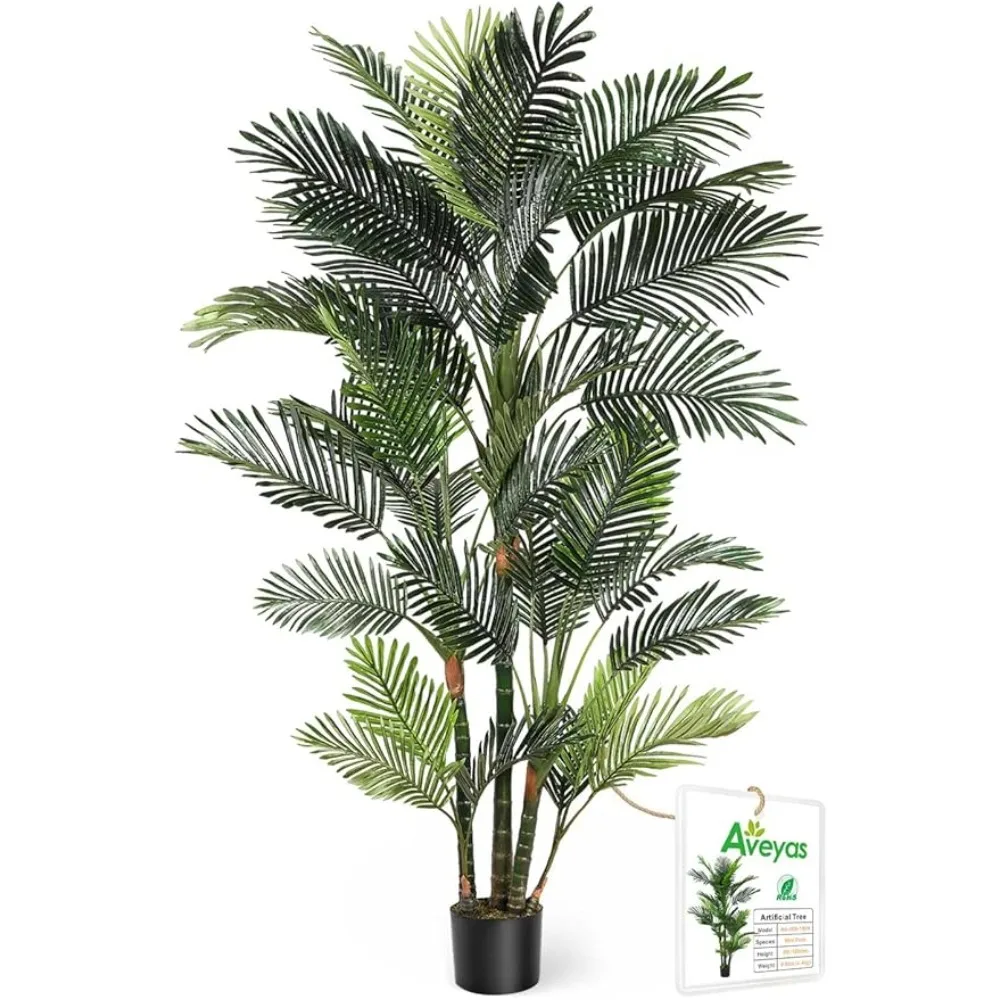 

6ft Artificial Golden Cane Palm Tree for Home Decor, 6 Feet Big Faux Plant Fake Silk Tropical Kentia Areca Trees with Pot