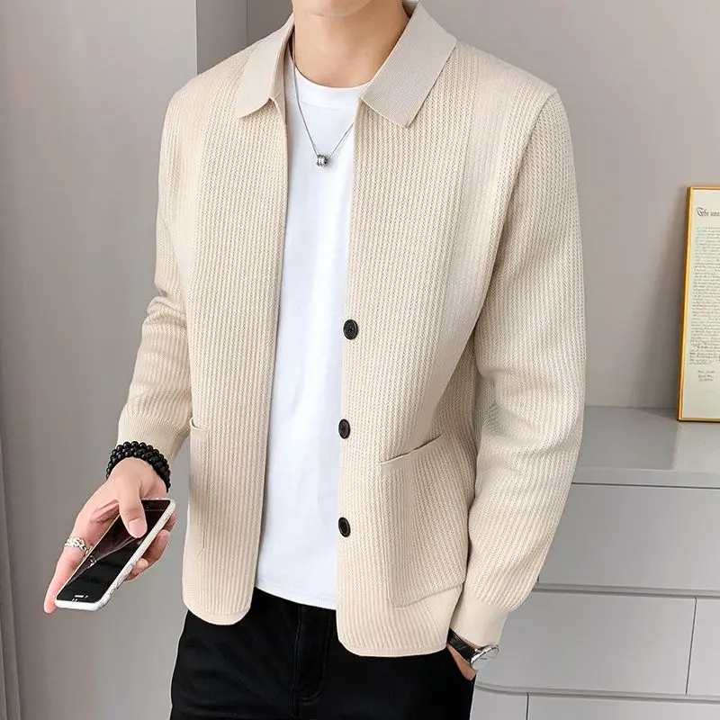 

Высококачественный вязаный кардиган Jaet, мужской весенне-осенний новый модный брендовый верхняя одежда, открытый кардиган с воротником, свитер, универсальный повседневный