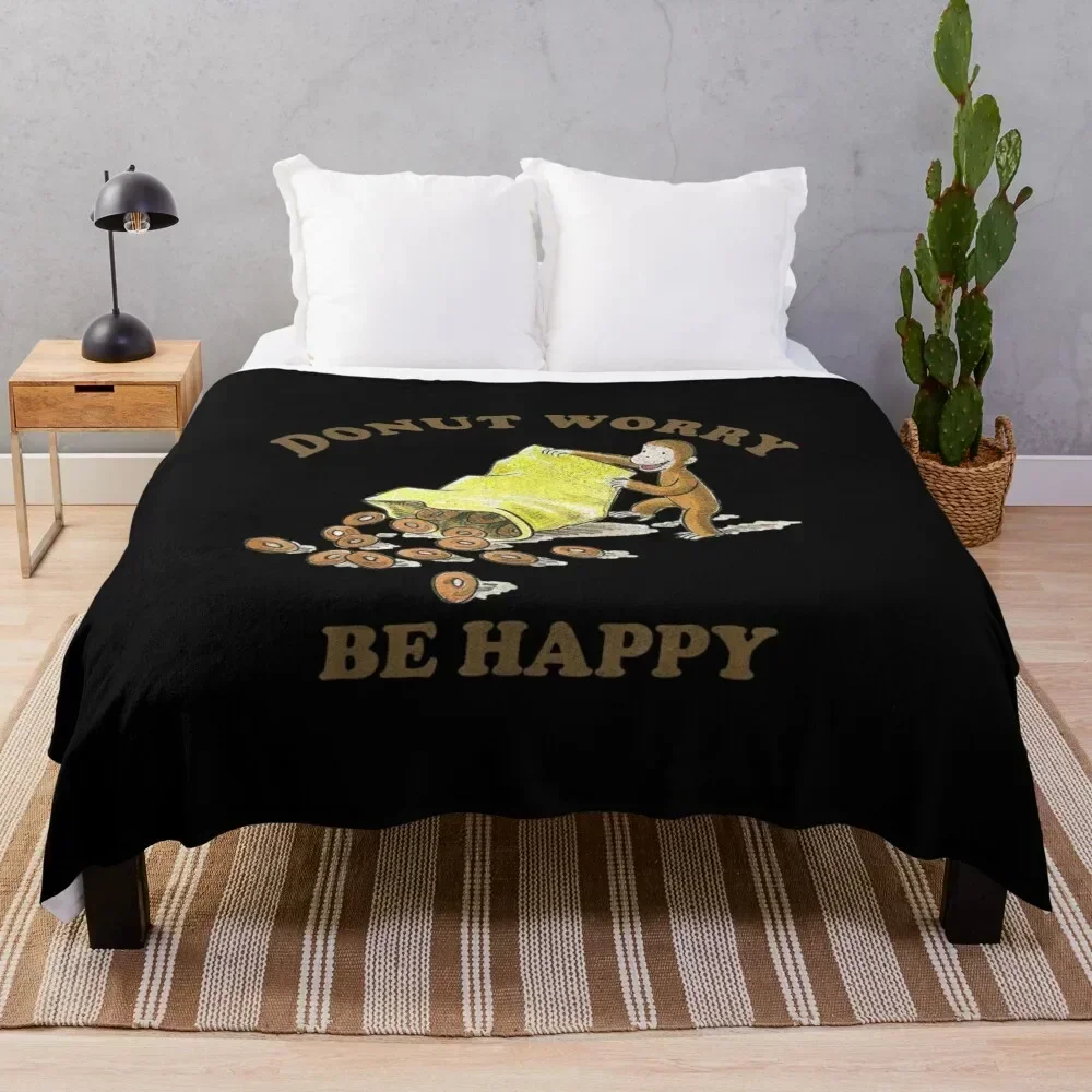 

Curious George Donut Worry Be Happy Bag Of Donuts Throw Blanket Soft Bedroom Blanket for Night Sleeping