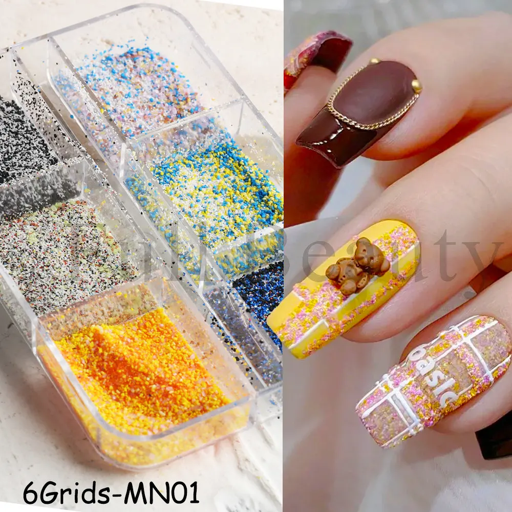 6Grids Shiny Woolen Sugar Powder Nail Tweed Powder Iridescent Glitter Candy Charms Nail Art Winter Rub Dust Decoration GLMN01-02