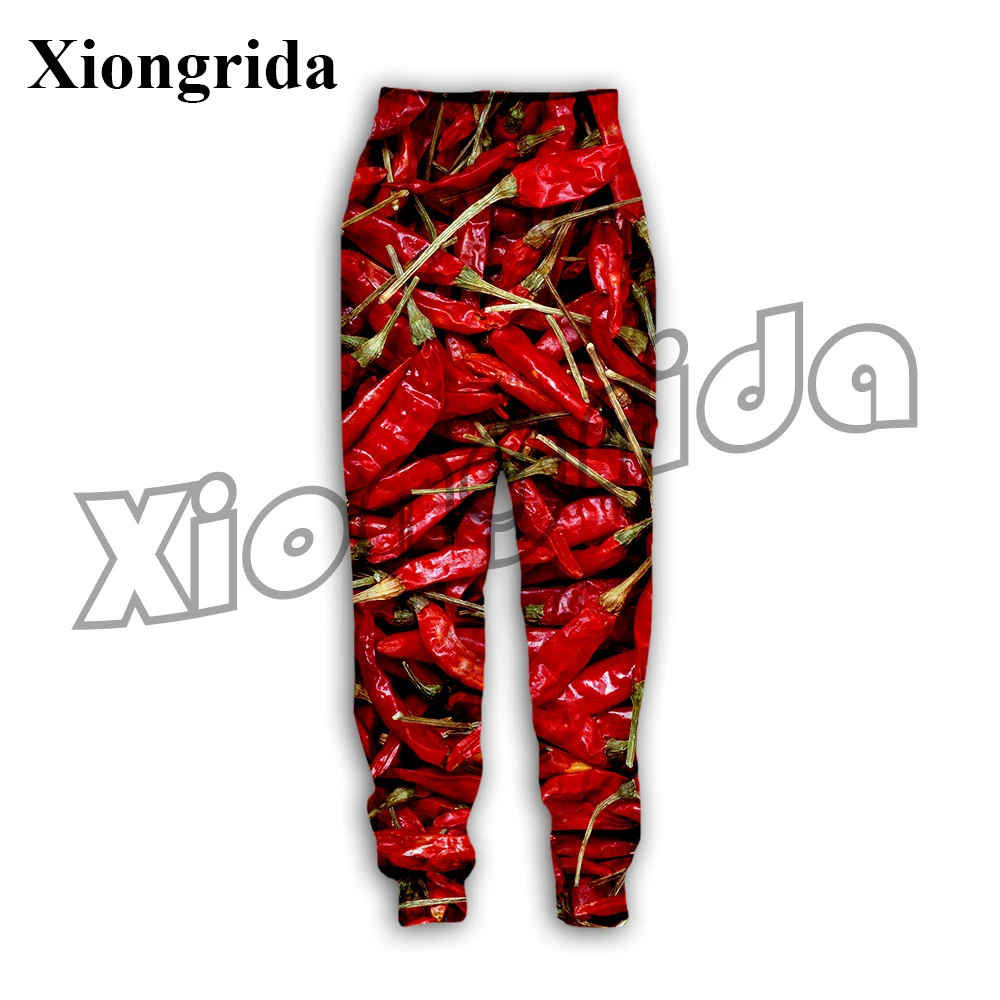 Novelty Chili Print Sweatpants Men's Casual Long Pants High Waist Elastic Trousers Unisex 3D Pepper Print Pants Streetwear