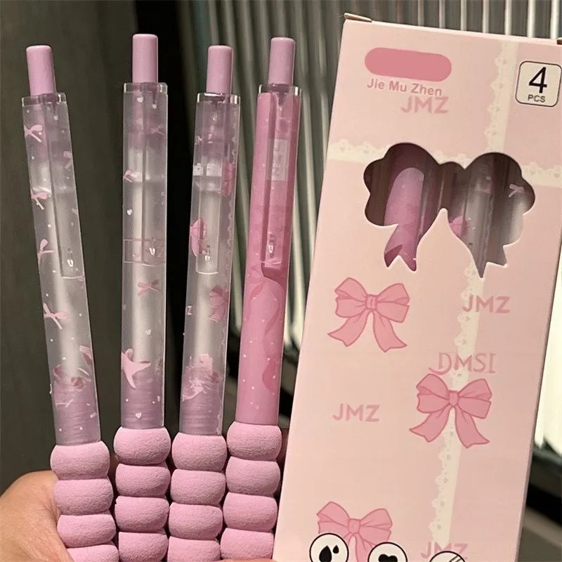 

4Pcs Retractable Gel Pens Black ink 0.5mm Smooth Writing Pen kawaii Bowknot Gel Ink Pens Office School Stationery Supplies