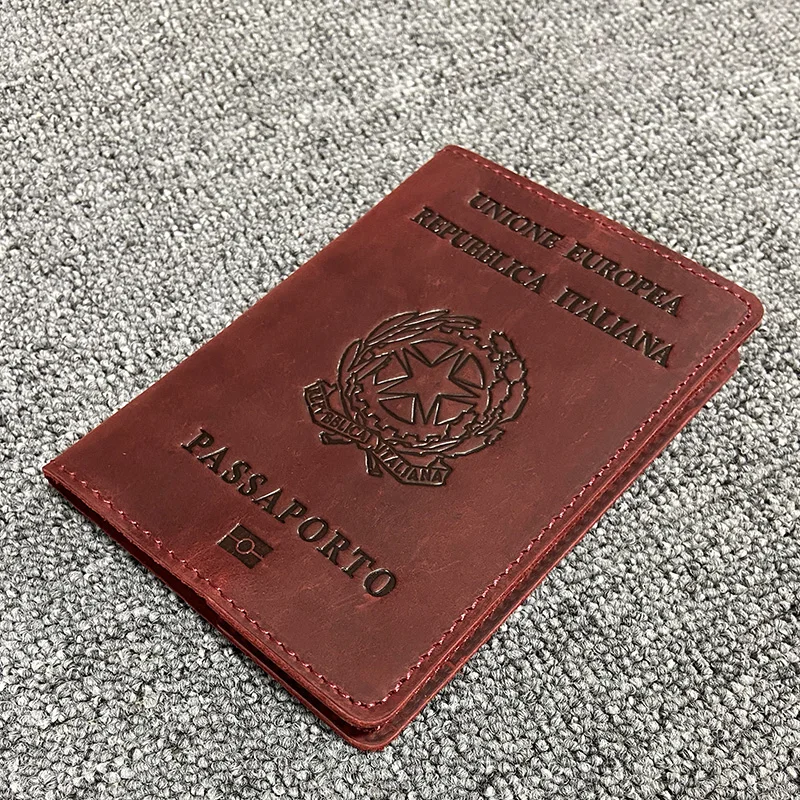 Genuine Leather Italian Passport Cover Travel Passport Case Men Retro Cover on The Passport