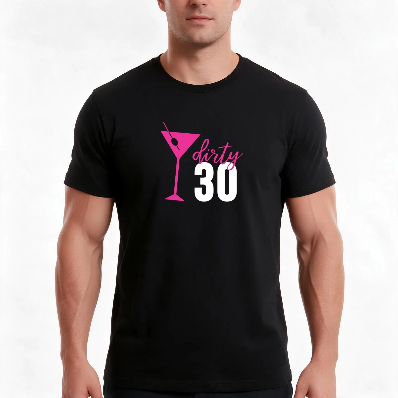 Dirty 30 Birthday Pink Martini & Olive T-Shirt, Summer Casual Cotton Tee, Oversized Streetwear Tops, Vintage Graphic Print