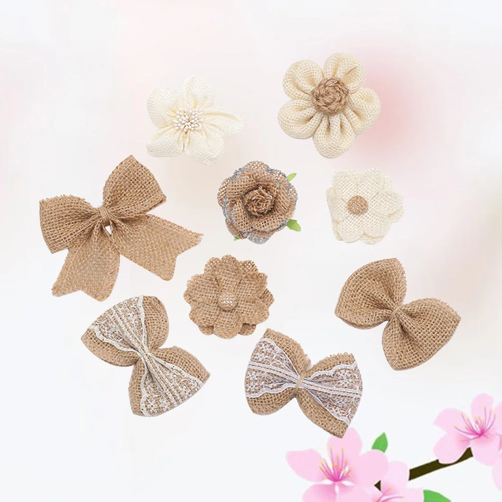 

9pcs Burlap Flower Rose Set Jute Diy Craft Decor For Wedding Party Hat Shoe Bag Accessory Decoration Handmade Materials