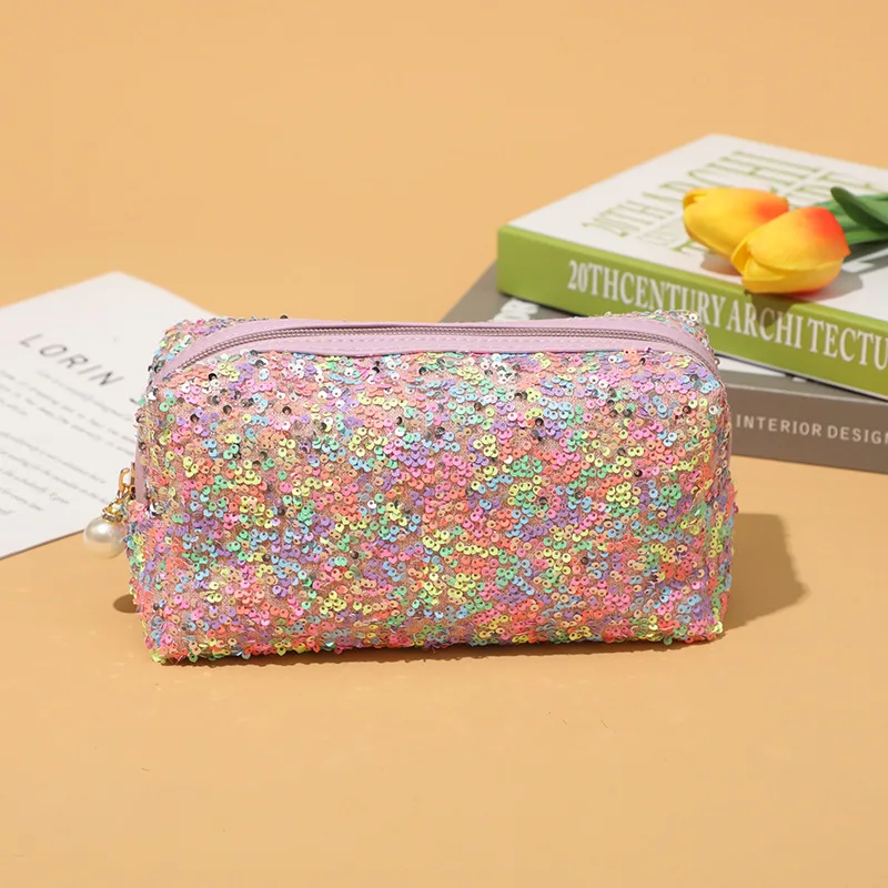 ISKYBOB borsa per cosmetici con paillettes Glitter da donna borsa per il trucco con cerniera borsa per il trucco borsa per penna per ragazze di