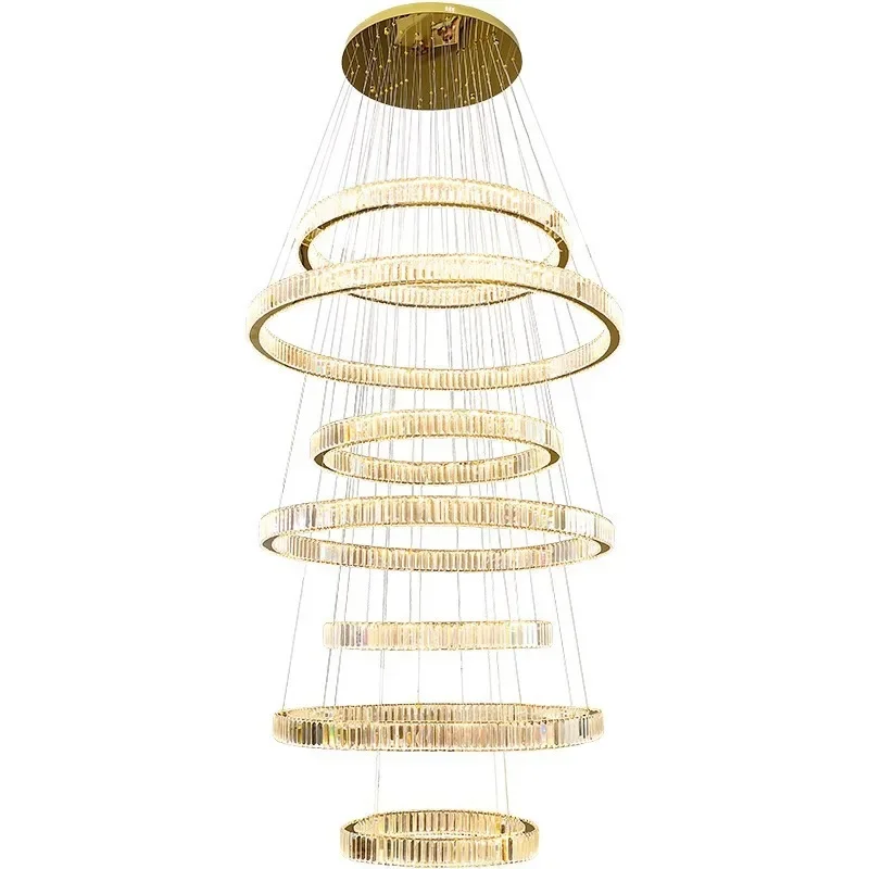 

Villa duplex floor empty living room crystal lamp staircase long chandelier, modern simple light luxury sales