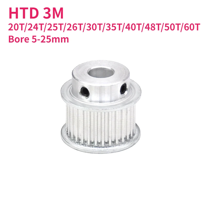 1pcs HTD 3M 20T/24T/25T/26T/30T/35T/40T/48T/50T/60 Teeth Timing Pulley Bore 5-25mm Synchronous Wheel BF Type Belt Width 15mm