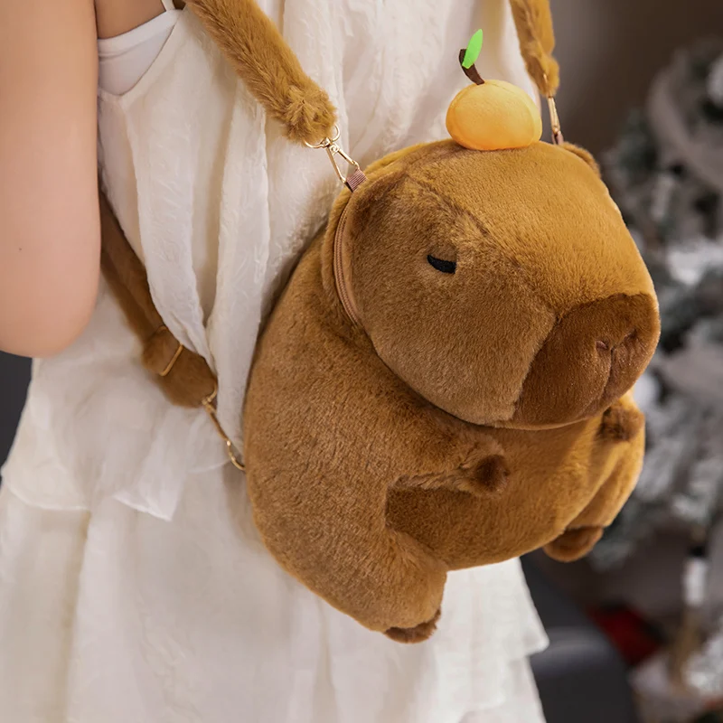 30cm Kawaii doux Capybara peluche poupée sac à dos fruits fraise Orange fleur Capybara en peluche sac à main décor à la maison cadeau pour les enfants