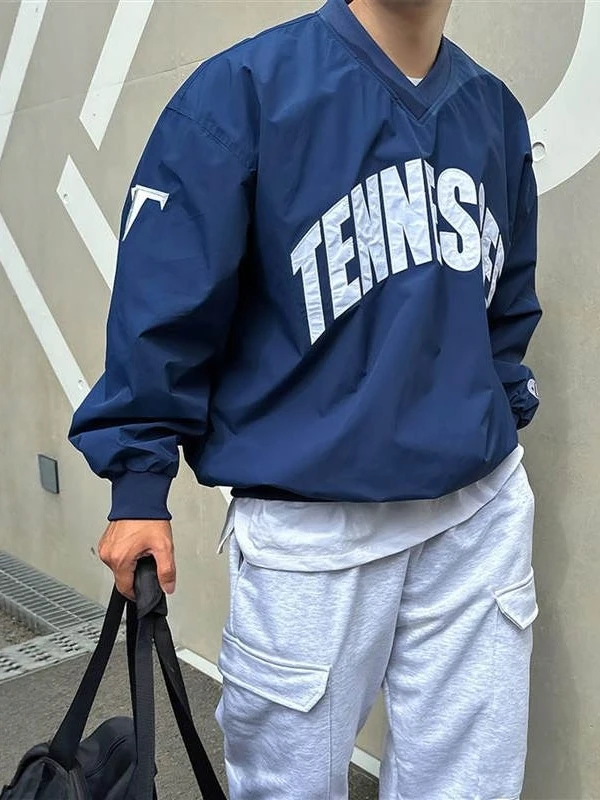 

Loose Men's Sweatirt V-Ne Casual Long Sve Street Sle Retro Design Spring Autumn Faionable Polyester Cotton Blend