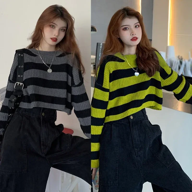 Women\'s sweater Korean version knitted loose casual sweater long sleeves short tops pullover