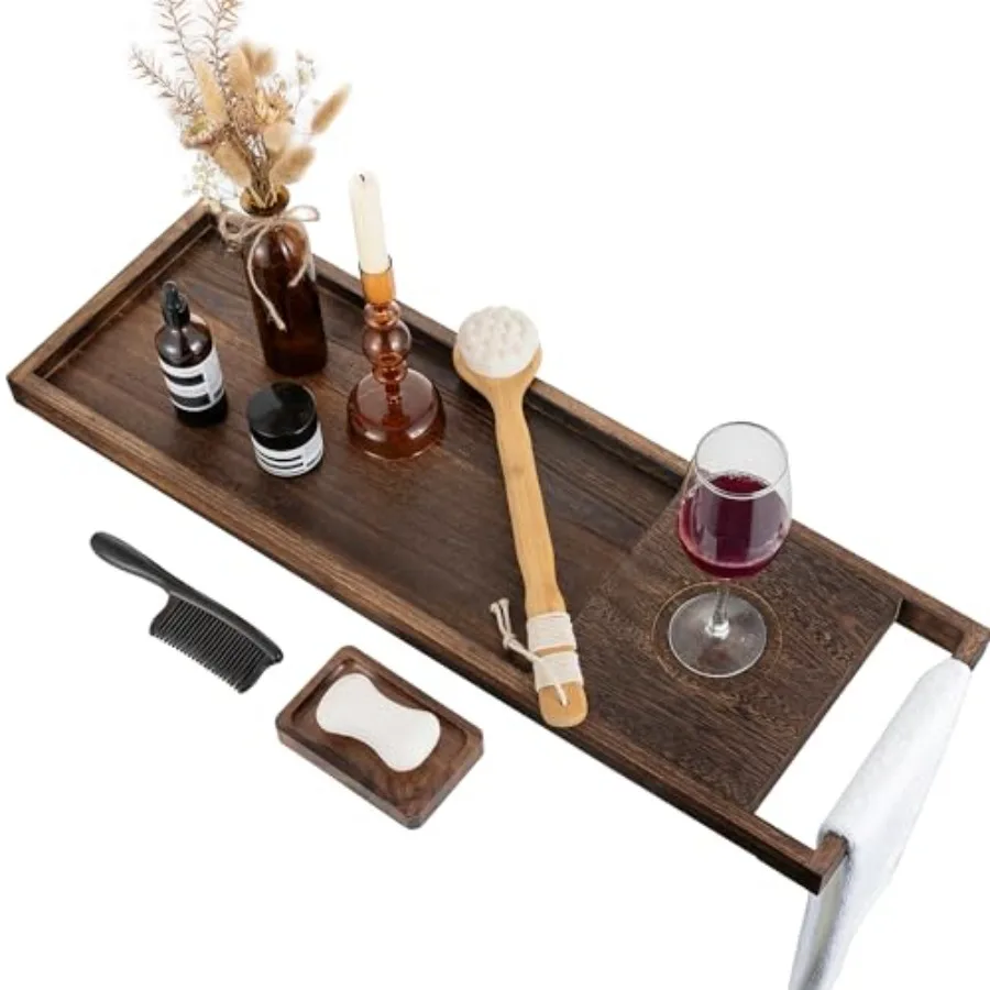 

Bathtub Tray Bath Caddy: 31" Wooden Tub Shelf with Handles Simplicity Farmhouse Rustic Wood Board for Bathroom Organizer Home S