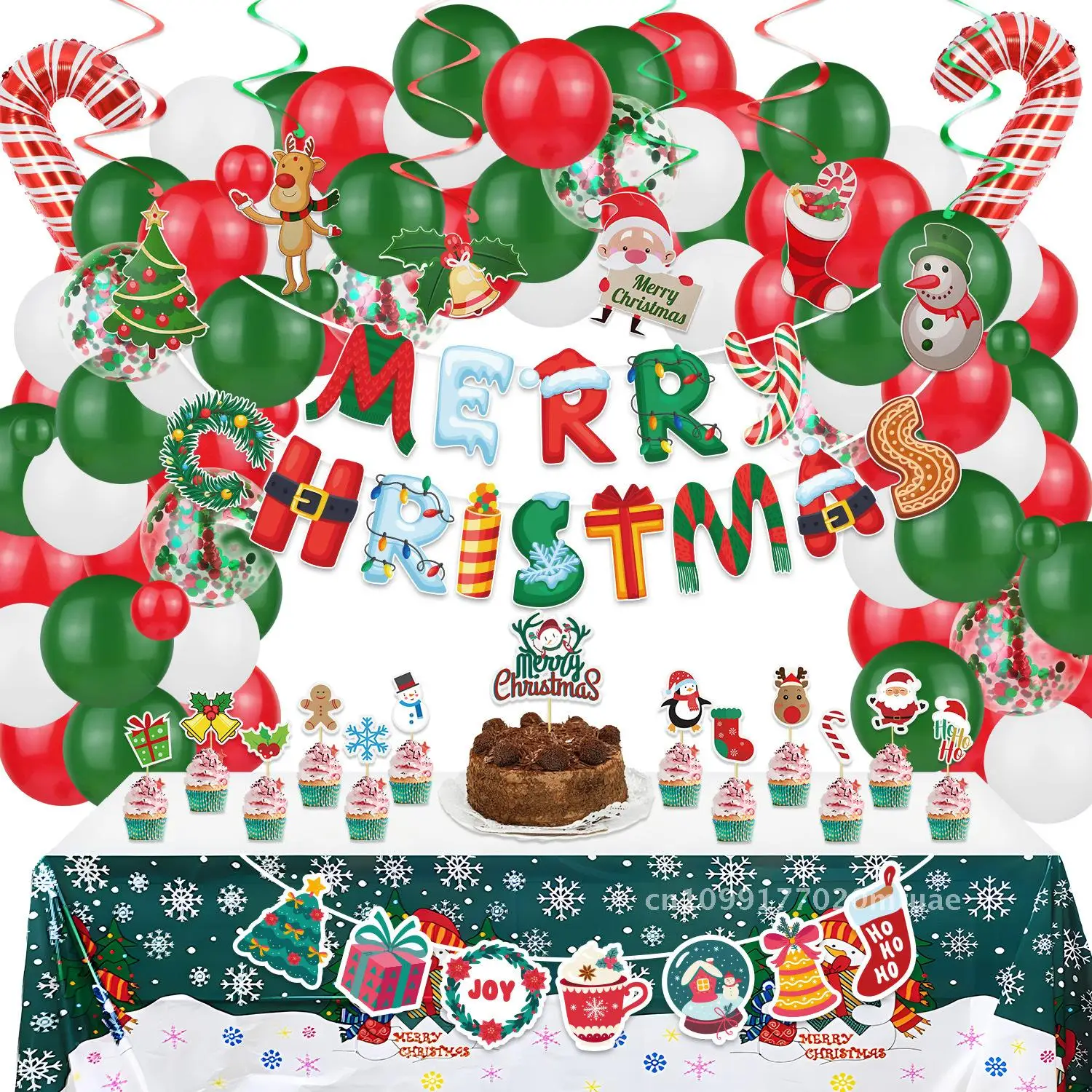 Amazon Navidad mantel globo traje conjunto colorido espiral pancarta tirar bandera decoración para suministros de fiesta navideña