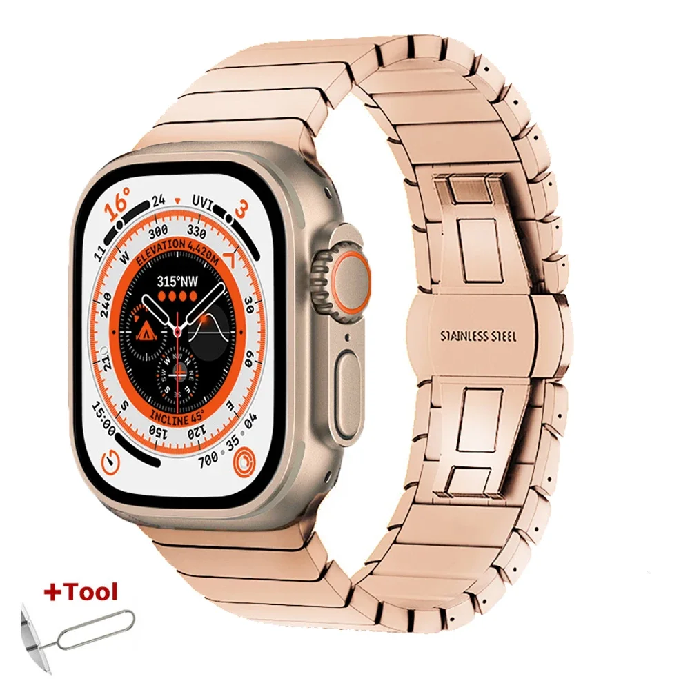 حزام من الفولاذ المقاوم للصدأ لساعة أبل الترا 2 باند 49 مللي متر 45 مللي متر 41 مللي متر 44 مللي متر 46 مللي متر 42 مللي متر وصلة معدنية معصمه iWatch 9 8 7 6 5 4 10 حزام