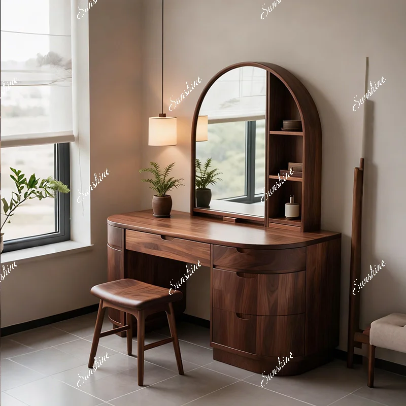 

Medieval solid wood dresser with mirror locker arched design