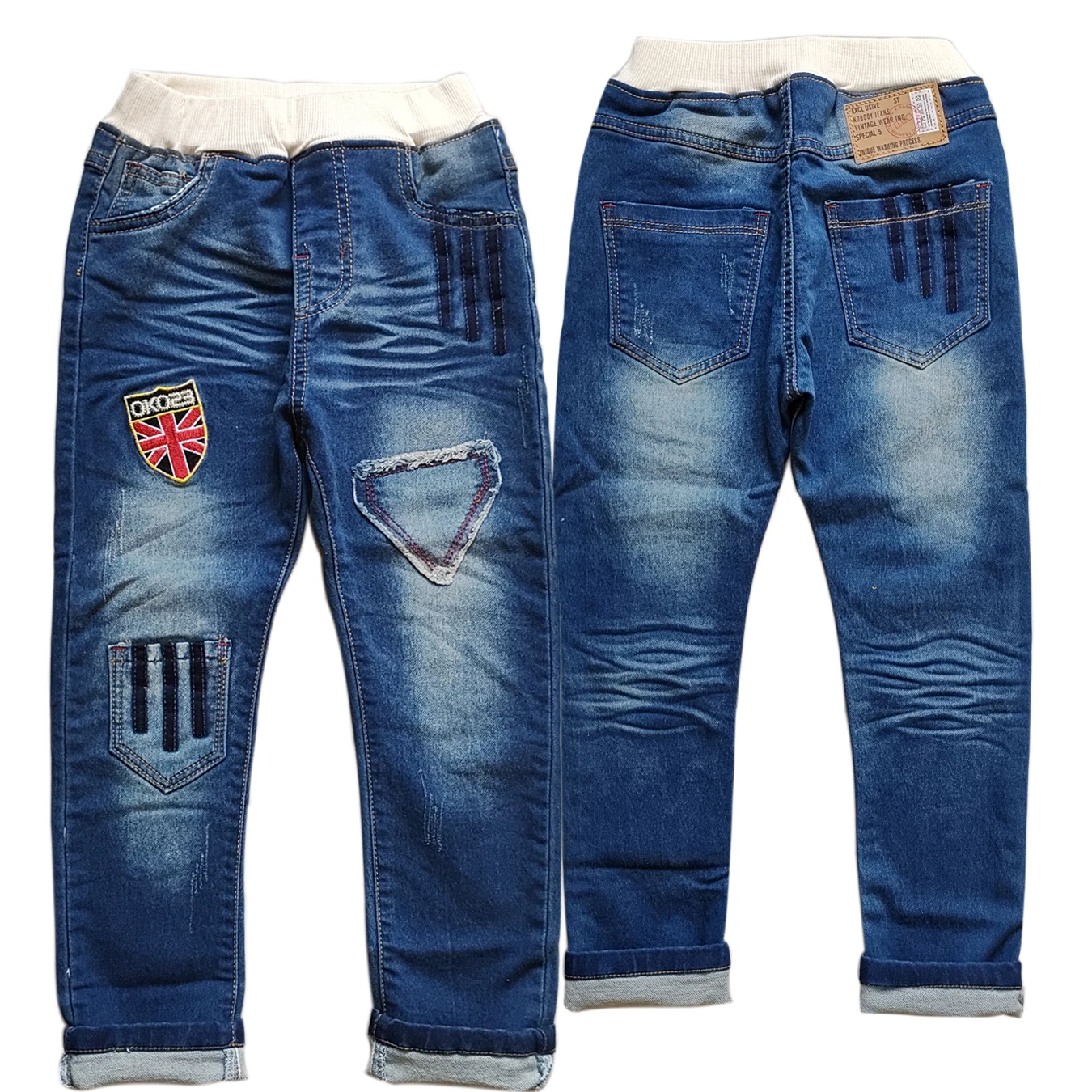 Calças jeans macias para meninos skinny, calças azuis, cintura elástica, jeans infantil, primavera, outono, 5059