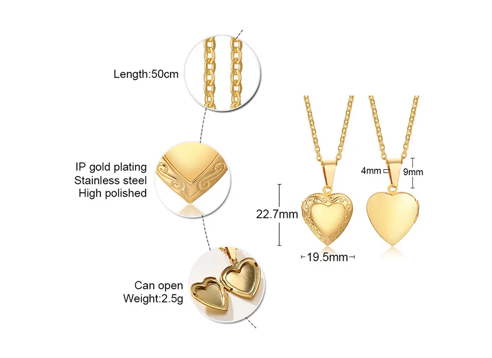 Herz-Anhänger, zu öffnender Fotorahmen, Edelstahl, Schmuck, Halsketten für Frauen, Familie, Liebe, Freundin, Valentinstag, Geschenk – Detail 4