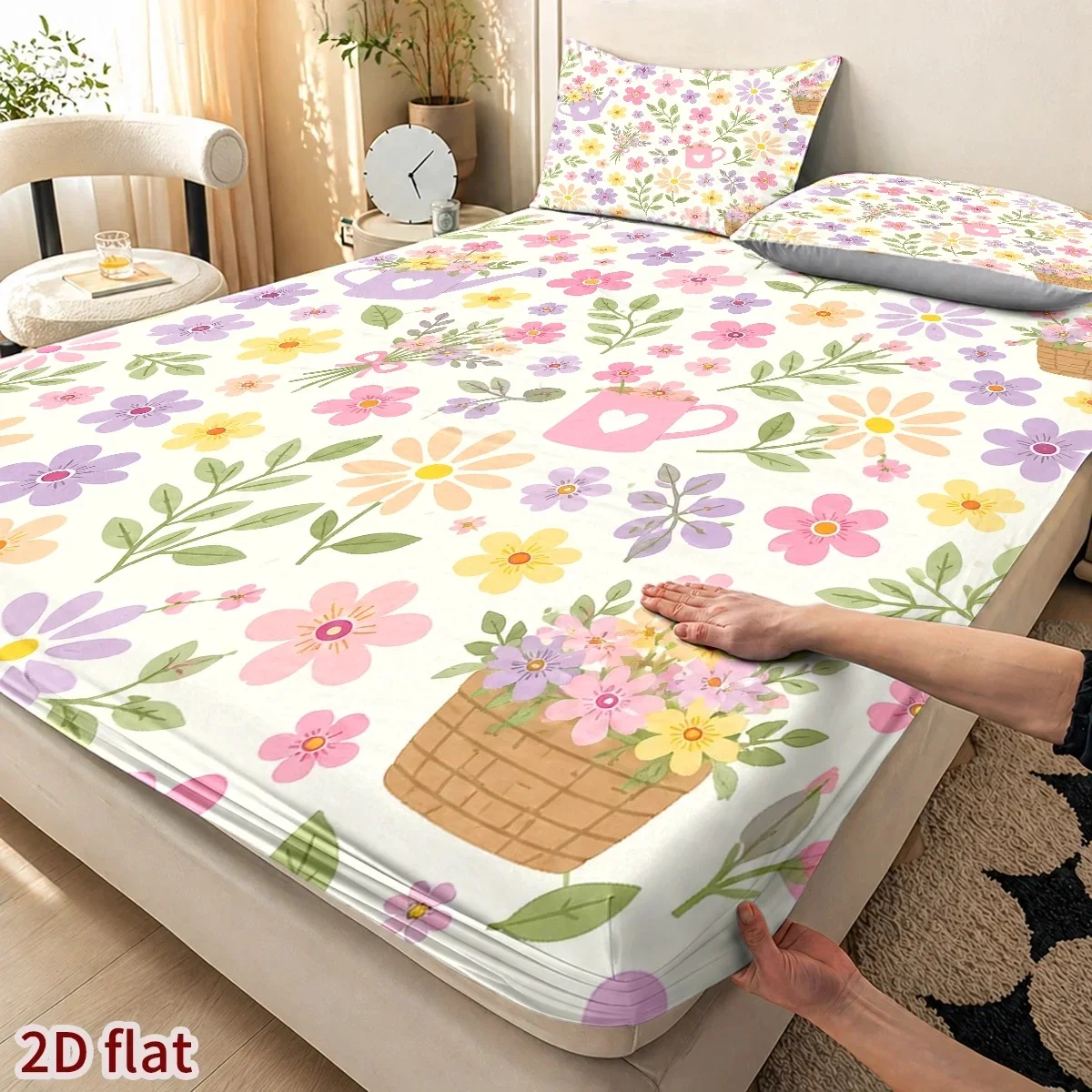 Spring Garden Bloom 3Pcs Print Bedding Set, Soft and Comfortable, Suitable for Bedroom, Guest Room One Fitted Sheet + Two Pillowcases, No Core