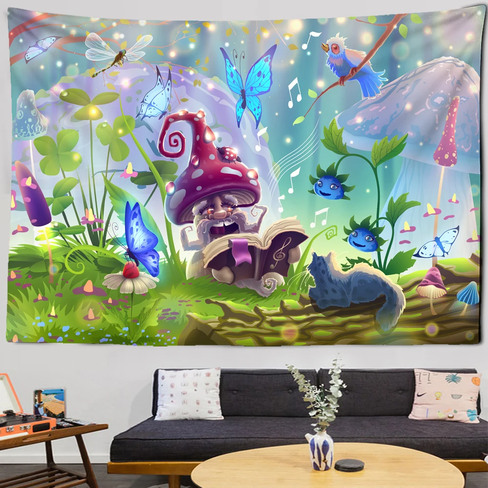 Magic Forest Mushroom Castle Tapestry Fairy Tale Adventure Dream  Wall Hanging Hippy  Children's Room 