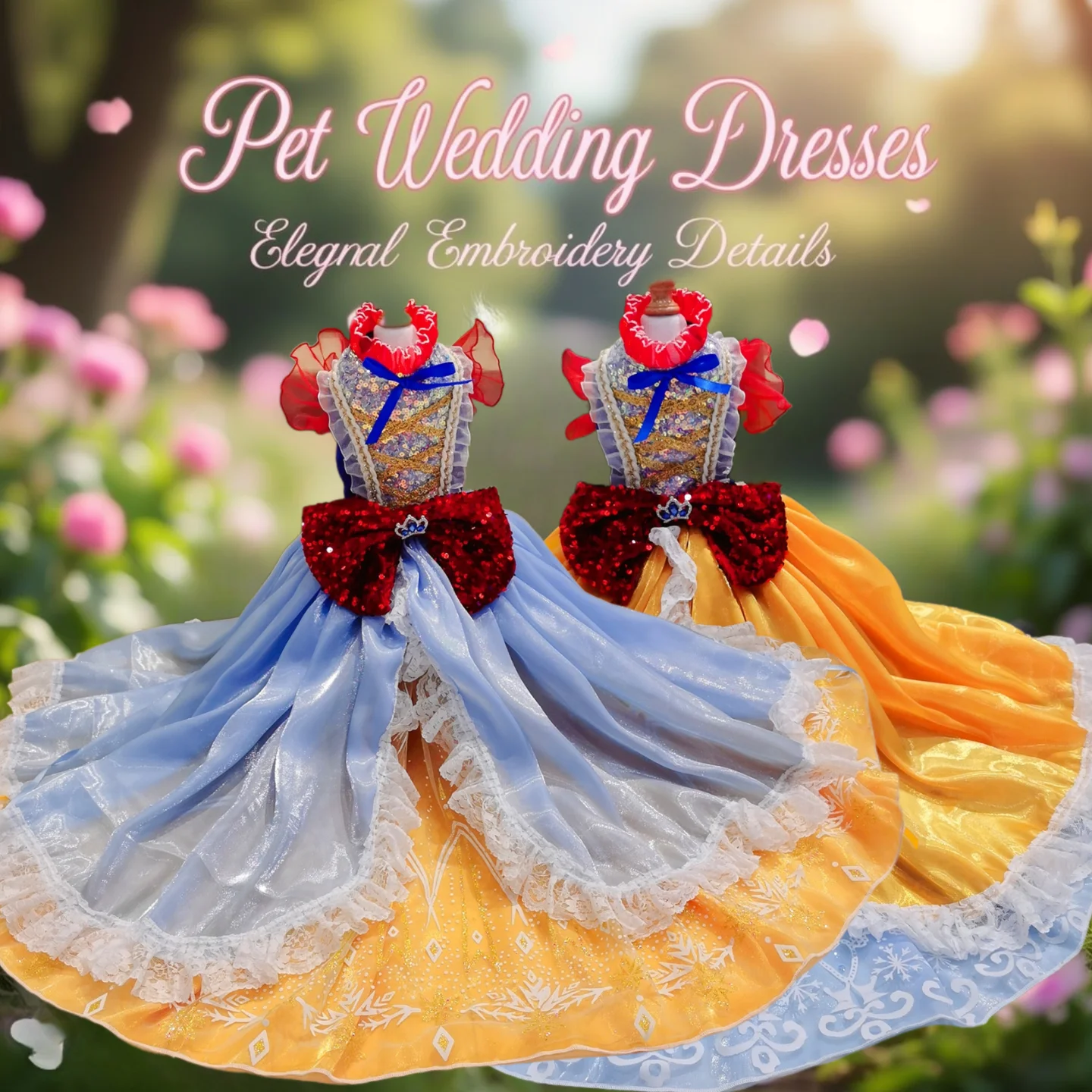 

Fairy tale princess Dog Dress for Small Breeds with Sparkling Sequins And Long Trailing Skirt Elegant Party Costume for Dogs