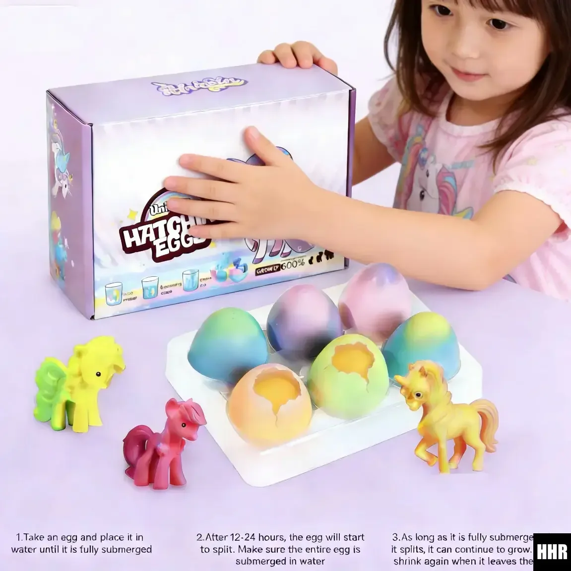 6 Pack Hatching Unicorn Eggs: Rainbow, 6 Unique Unicorns. Magical Growing Toy – Outdoor/Pool/Party. Ideal Xmas/Birthday Gift.