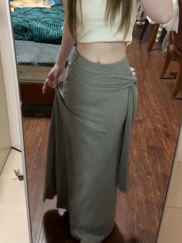 กระโปรงถักทรงเอ ผูกเอว ผู้หญิง ฤดูร้อน ดีไซน์ใหม่ สวยเก๋ ช่วยพรางหุ่น ทรงยาวพลิ้ว กระโปรงเอวสูงทรงเอ